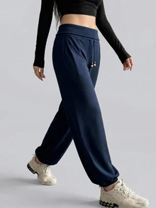 DAZY Spring Autumn Korean Style Drawstring Loose Cuffed Lantern Pants Solid Color Casual Streetwear Home Sports Long Pants For Women - Pink - View 8