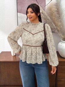 SHEIN Frenchy Plus Size Women's All-Over Print Casual Everyday Shirt - Multicolor - View 5