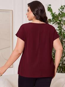 Reflora Plus Size Women's Solid Color Casual Versatile Everyday Shirt - Burgundy - View 2