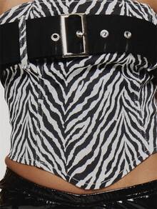 MUSERA Áo quây chi tiết thắt lưng họa tiết ngựa vằn phong cách Coolgirl cho mùa thu đông, đi rave và lễ hội, size Ultra M - Đen và trắng - Xem 6