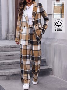 SHEIN Women's Plaid Long Sleeve Top And Pants Casual Commute Suit Set - Multicolor - View 5