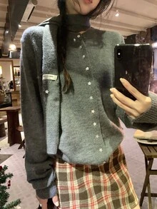 DAZY Women's Casual Solid Color Autumn/Winter Long Sleeve Korean Style Cardigan - Grey - View 7