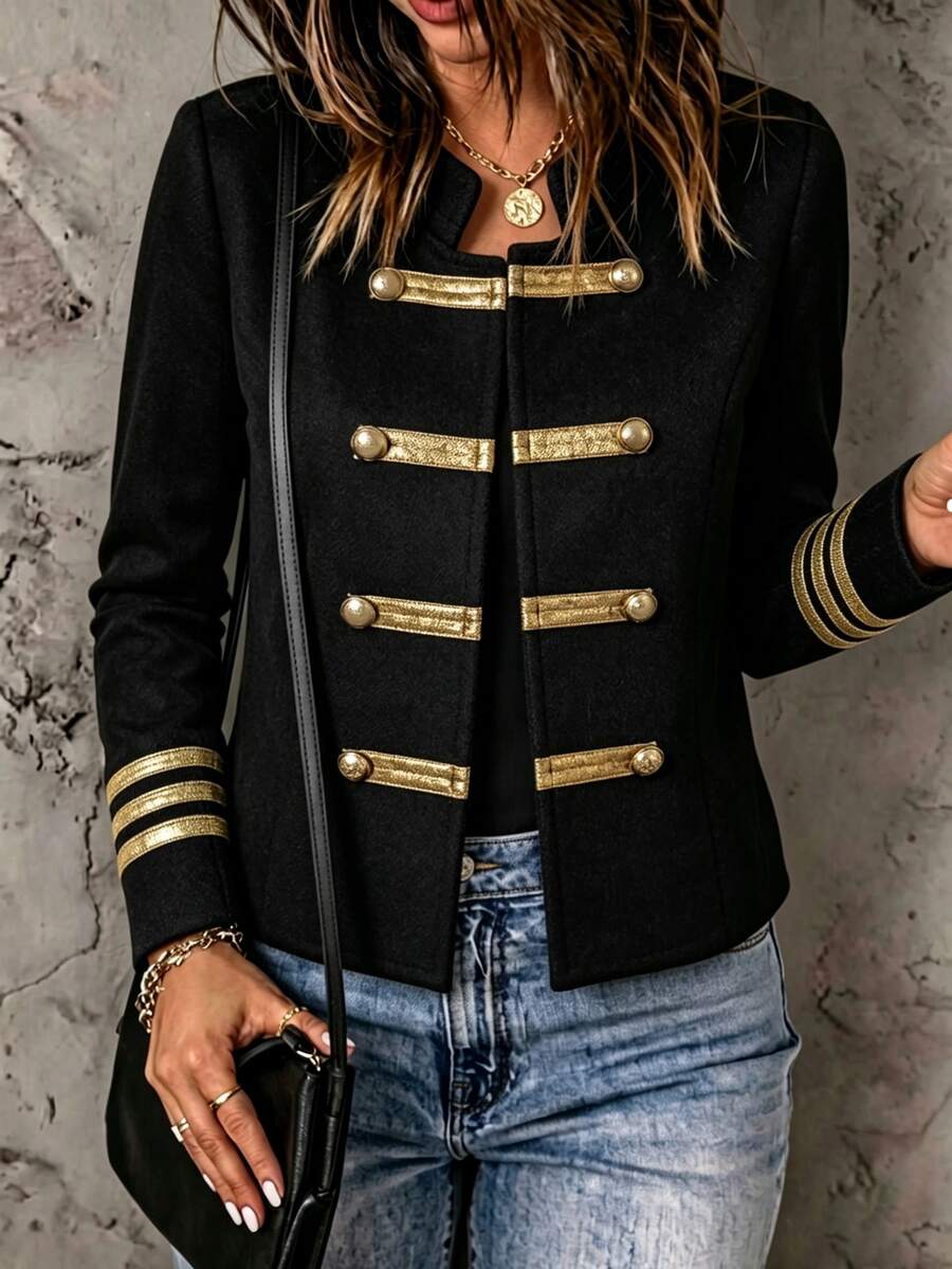 Holdful Holdful Fall Clothes FOR WomenWomen's Button Design Long Sleeve Casual Napoleon Jacket - Black - View 1