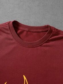 ROMWE MEN Street Life Teen Boy Flame Pattern Casual Daily Wear T-Shirt - Burgundy - View 3