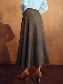 MOTF PREMIUM WOMEN'S SOLID COLOR CASUAL VERSATILE DAILY WEAR SKIRT - Coffee Brown - View 3