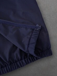 2pcs Boys' Spring/Autumn Solid Color Woven Jacket And Woven Long Pants Set, Contrast Color Piping Design, Comfortable Fabric, Suitable For Casual Streetwear, Suitable For Multiple Seasons - Navy Blue - View 4
