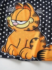 GARFIELD | SHEIN Tween Girl Polka Dot Print Crew Neck Short Sleeve T-Shirt - Black - View 4