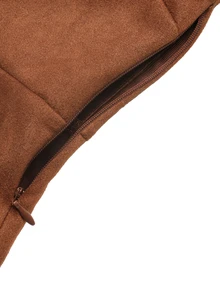 Balvessa Women's Solid Color Notch V-Neck Pocket Casual Dress - Coffee Brown - View 4