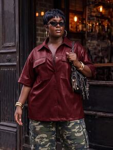 Slaydiva Plus Size Women's Solid Color Casual Versatile Daily Jacket Winter - Red - View 8