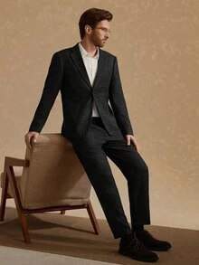 Core Aspect Men's Solid Color Long Sleeve Blazer And Pants Suit Set, Formal - Dark Grey - View 3