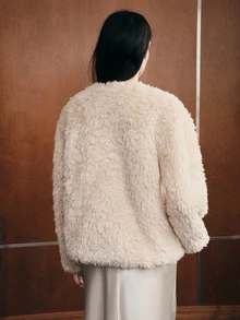 Anewsta Women's Solid Color Casual Versatile Winter Faux Fur Coat - Beige - View 3