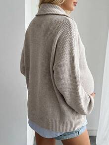 DAZY Solid Color Loose Long Sleeve Collared Zip-Up Casual Daily Vacation Korean Style Autumn/Winter Pullover Knit Sweater Maternity - Grey - View 2
