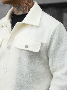 Manfinity CasualCool Men's Patchwork Wool Solid Color Button Long Sleeve Coat, Autumn Clothing, Winter - White - View 4