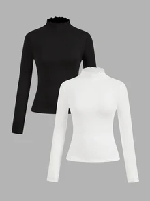SHEIN EZwear 2PCS Plus Size T-Shirts - Black and White - View 1