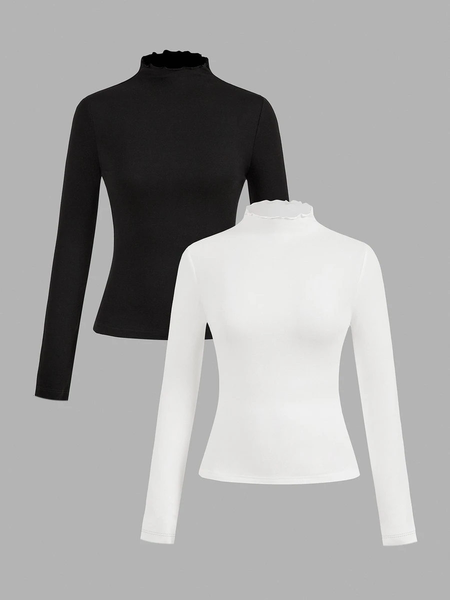 SHEIN EZwear 2PCS Plus Size T-Shirts - Black and White - View 1