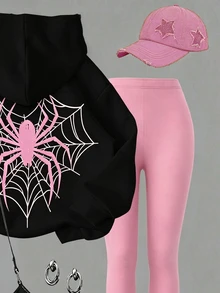 Setelan 2 Potong untuk Remaja Perempuan: Sweatshirt Lengan Panjang Berkerudung Nyaman dan Legging, Cocok untuk Musim Gugur/Musim Dingin - Putih - View 5