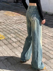 DAZY Women's Casual Wide Leg Jeans With Back Pocket Print, Slimming Long Pants - Fresh Green - View 9