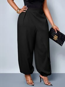 SOLERSUN Plus Size Women's Elegant Casual Asymmetric Long Pants, Daily Commute, Streetwear Fall - Black - View 4