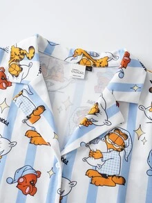 GARFIELD | SHEIN Plus Size Cartoon Print Short Sleeve Top And Shorts Pajama Set - Multicolor - View 3