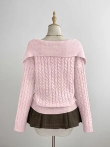 Elamini Sweater Pullover Rajut Klasik Setengah Terbuka Depan, Warna Putih, Kasual, Serbaguna untuk Perjalanan Sehari-hari, Musim Gugur/Dingin - Berwarna merah muda - View 2