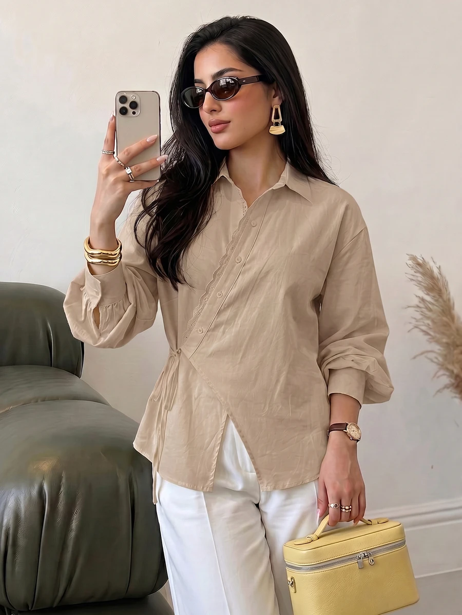 Solavon Women's Solid Color Casual Versatile Daily Wear Shirt - Brown - View 1