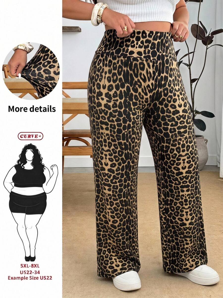 SHEIN CURVE+ Large Women's Wide Waistband Flared Pants, Suitable For Various Leg Shapes - Multicolor - View 1
