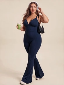 Dewbera Dewbera Women's Plus Size Solid Color Casual Daily Sports Jumpsuit Flare Pants - Multicolor - View 4