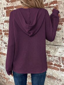 SHEIN Clasi Plus Size Women's Solid Color Raglan Long Sleeve Button Half-Placket Drawstring Hooded Sweatshirt Fall - Purple - View 2