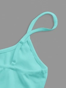 SHEIN BASICS 1件女款純色修身休閒細肩帶背心上衣 白色上衣 - 薄荷綠 - 查看 7