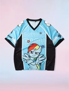 My Little Pony X SHEIN Men's V-Neck Raglan Short Sleeve Casual T-Shirt G4 - Blue - View 1