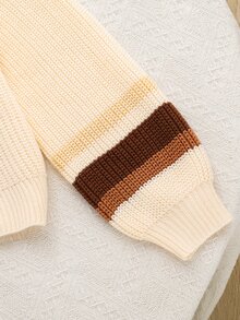 Girls' Autumn/Winter Fashion Pattern Pique Striped Contrast Color Knit Cardigan Sweater Long Sleeve - Apricot - View 8