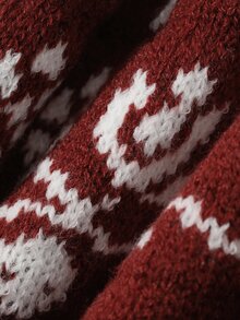 DAZY Women's Round Neck Loose Fit Patterned Christmas Casual Red Sweater Winter - Burgundy - View 7