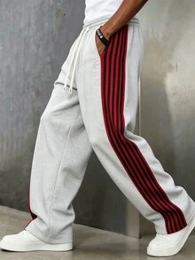 Manfinity Roghcode Men's Loose Casual Colorblock Patchwork Webbing Plus Size Sweatpants - White - View 4