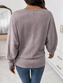 Editum Women's Autumn/Winter New Elegant Round Neck Apricot Soft Color Long Sleeve T-Shirt, Suitable For Daily And Multiple Occasions - Dusty Purple - View 2