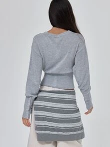 MUSERA Grey Knit Button Down Long Sleeve Cardigan Top Fall Autumn Winter Coolgirl Back To School Blancs - Grey - View 5