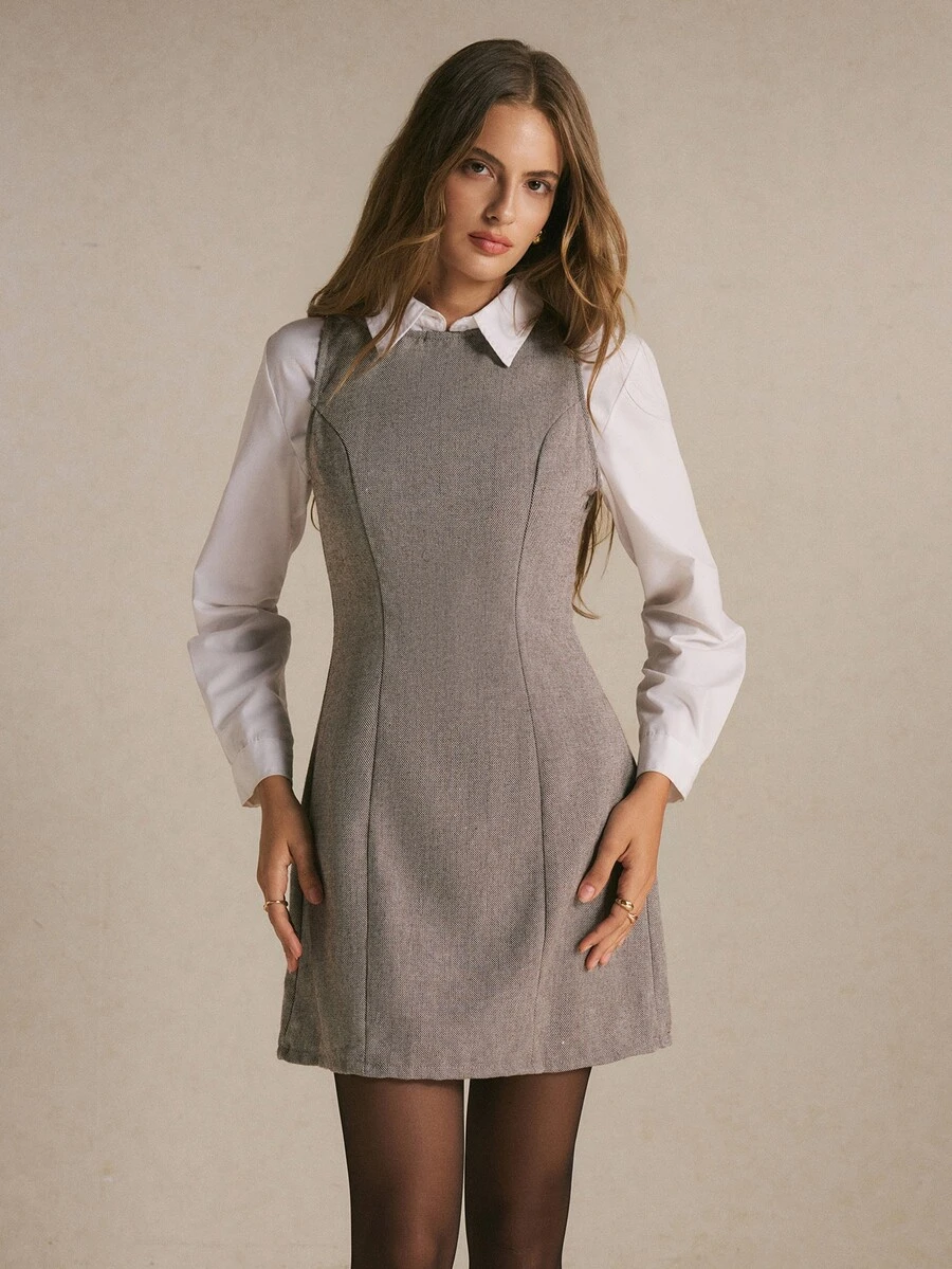 Poéselle 女款純色圓領無袖休閒百搭洋裝,女性節慶穿搭服飾 - 咖啡棕 - 查看 1