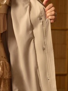 MOTF STUDIO WOMEN'S AUTUMN WAIST DRAWSTRING UMBRELLA HEM SINGLE-BREASTED LONG TRENCH COAT - Khaki - View 9