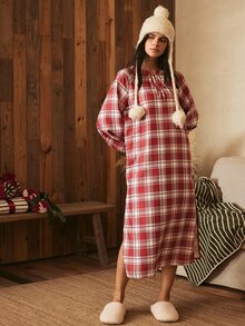 Lullawish Women's Bohemian Vacation Loose Plaid Print Nightgown - Multicolor - View 4