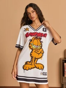 GARFIELD | SHEIN Women's Cartoon Printed Short Dress - White - View 3