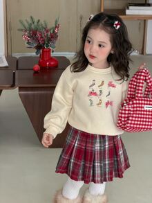 DAZY Sweatshirt Lengan Panjang Berkerah Bulat Motif Pita untuk Bayi/Balita (Perempuan), Musim Gugur/Dingin - Krem - View 3