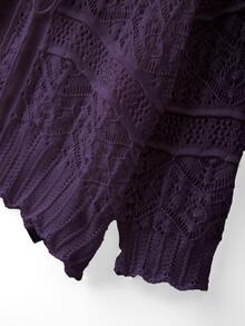 GlowEve CURVE Plus Size Elegant Hollow Out 3/4 Sleeve Round Neck Tie Bow Cardigan - Violet Purple - View 3