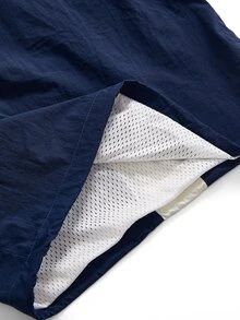 ROMWE Street Life Women's Outdoor Sports Nylon Colorblock Patchwork Low Waist Wide Leg Long Pants - Navy Blue - View 4