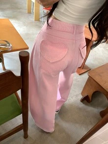 DAZY Women's Wide Leg Loose Casual Versatile Denim Jeans With Pockets - Pink - View 3