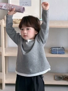 DAZY Infant (Boy) Round Neck Colorblock Long Sleeve Top - Grey - View 3