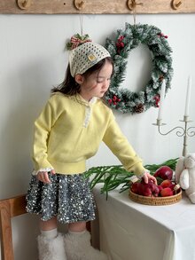 DAZY Infant/Toddler (Girl) Hooded Lace Patchwork Korean Style Long Sleeve Sweater - Yellow - View 5
