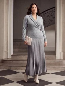 ZEYLAH Plus Size Women's Solid Color Long Sleeve Autumn/Winter Fashion Classic Pure Wool Sweater - Grey - View 5