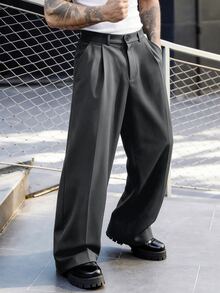 SLATEMANN Men's Black Suit Pants, Loose Casual Versatile Fashion Dress Trousers - Dark Grey - View 4