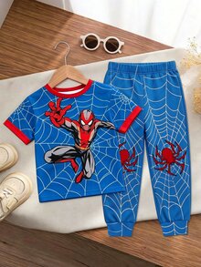 Kids Young Boy Autumn New Casual Minimalist Loose Comfortable Sporty Style Crew Neck Short Sleeve T-Shirt And Long Pants 2 Pieces Set - Multicolor - View 3
