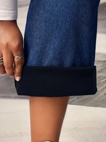 Lounesse Celana Jeans Denim Kasual Sehari-hari Wanita Ukuran Plus dengan Pinggang Asimetris - Biru - View 7