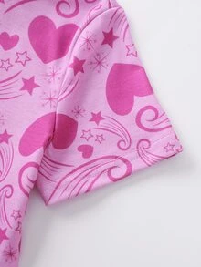 My Little Pony X SHEIN Young Girl Cartoon Pattern Short Sleeve T-Shirt And Shorts Casual Daily Outfit - Hot Pink - View 5